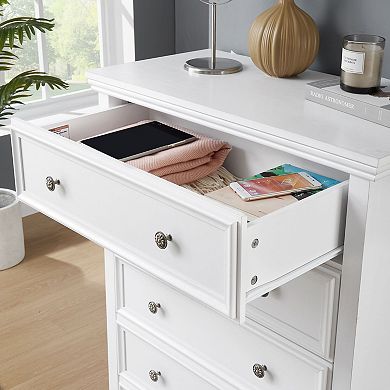 5-Drawer Storage Cabinet with Metal Handles for Bedroom or Office - White