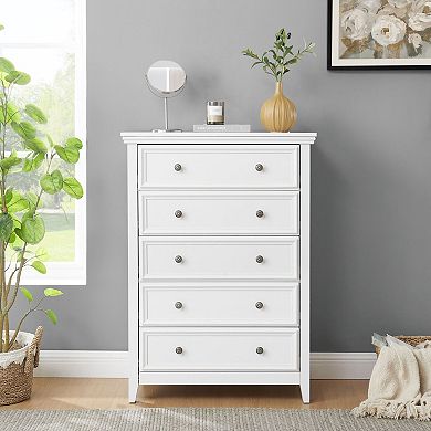 5-Drawer Storage Cabinet with Metal Handles for Bedroom or Office - White