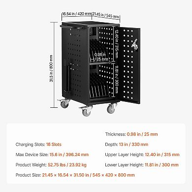 Secure Mobile Charging Cart with Built-In Power Strip and Lockable Cabinet