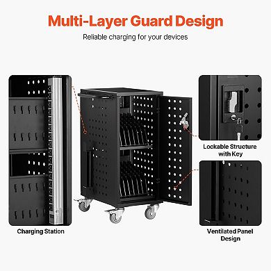 Secure Mobile Charging Cart with Built-In Power Strip and Lockable Cabinet