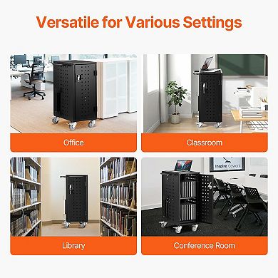 Secure Mobile Charging Cart with Built-In Power Strip and Lockable Cabinet