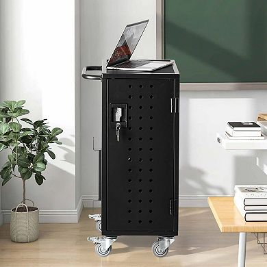 Secure Mobile Charging Cart with Built-In Power Strip and Lockable Cabinet