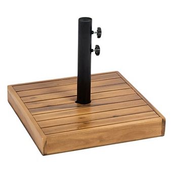 Patio Umbrella Stand Concrete-Filled with Acacia Wood for Deck, Garden, or Pool