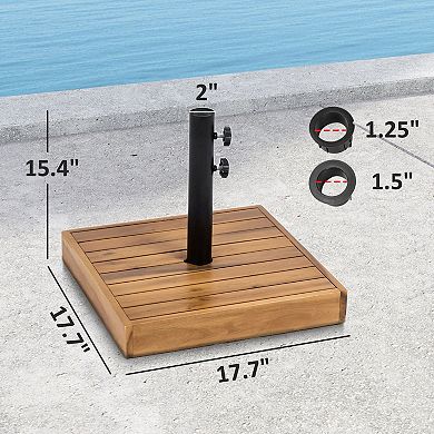 Patio Umbrella Stand Concrete-Filled with Acacia Wood for Deck, Garden, or Pool