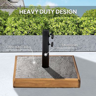 Patio Umbrella Stand Concrete-Filled with Acacia Wood for Deck, Garden, or Pool