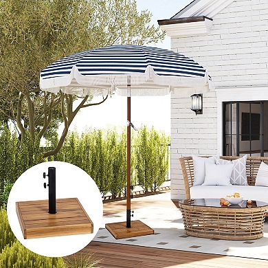 Patio Umbrella Stand Concrete-Filled with Acacia Wood for Deck, Garden, or Pool