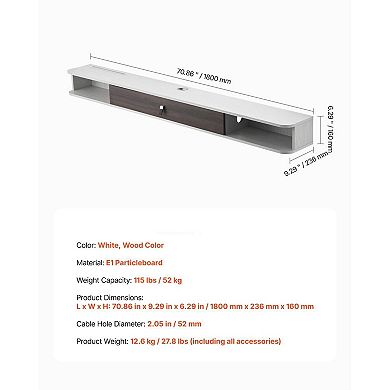 Wall Mounted Floating TV Stand with Cabinets and Open Shelves