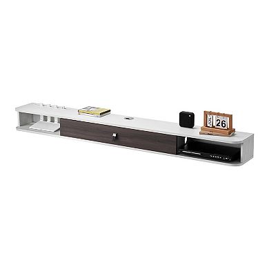 Wall Mounted Floating TV Stand with Cabinets and Open Shelves