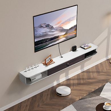 Wall Mounted Floating TV Stand with Cabinets and Open Shelves