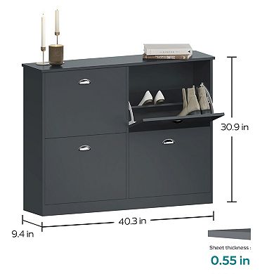 Space Saving Shoe Cabinet with Hidden Storage and Adjustable Compartments