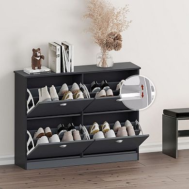 Space Saving Shoe Cabinet with Hidden Storage and Adjustable Compartments