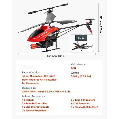 Kids RC Helicopter Toy with One-Key Takeoff, LED Lights, and Bullet Mode