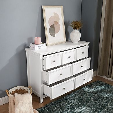 7-Drawer Wood Dresser with 3 Top, 4 Bottom Drawers for Bedroom or Office - White