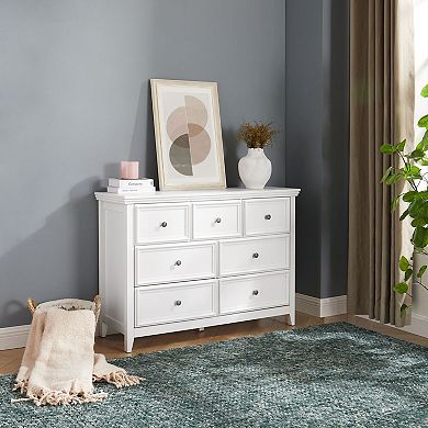 7-Drawer Wood Dresser with 3 Top, 4 Bottom Drawers for Bedroom or Office - White