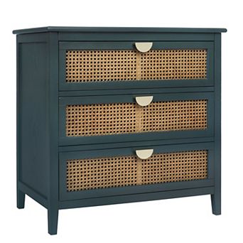 Rattan-Accent Storage Cabinet for Bedroom, Living Room, or Entryway - Green