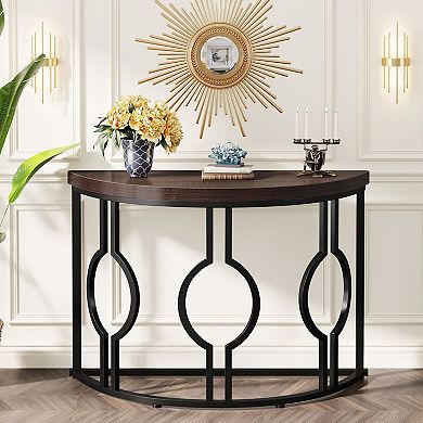 Half Moon Console Table with Metal Base for Living Room or Hallway