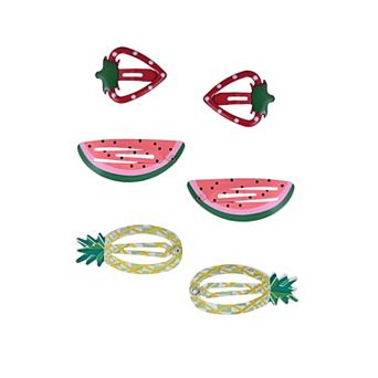 Emberly 6-Pack Strawberry, Pineapple & Watermelon Metal Snap Hair Clips