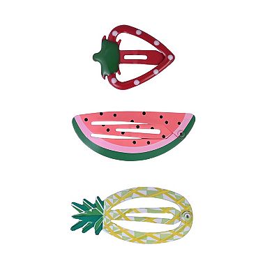 Emberly 6-Pack Strawberry, Pineapple & Watermelon Metal Snap Hair Clips