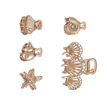 Emberly Gold Tone Sealife Theme 5-Pack Metal Claw Clips