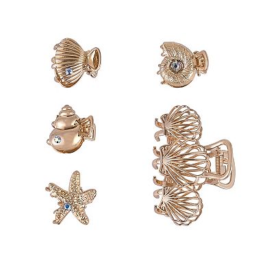 Emberly Gold Tone Sealife Theme 5-Pack Metal Claw Clips