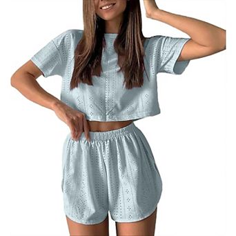 Women's 2 pc Pyjama Sets Short Sleeve Top and Shorts Summer Sleepwear Nightwear Clothes Sets