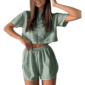 Women's 2 pc Pyjama Sets Short Sleeve Top and Shorts Summer Sleepwear Nightwear Clothes Sets