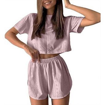 Women's 2 pc Pyjama Sets Short Sleeve Top and Shorts Summer Sleepwear Nightwear Clothes Sets