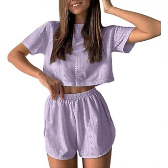 Women's 2 pc Pyjama Sets Short Sleeve Top and Shorts Summer Sleepwear Nightwear Clothes Sets
