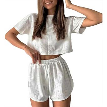 Women's 2 pc Pyjama Sets Short Sleeve Top and Shorts Summer Sleepwear Nightwear Clothes Sets
