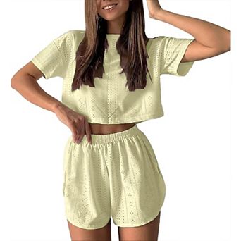Women's 2 pc Pyjama Sets Short Sleeve Top and Shorts Summer Sleepwear Nightwear Clothes Sets