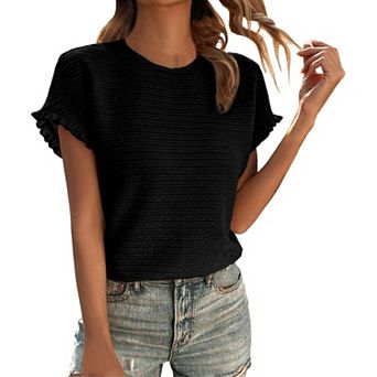 Women Summer Tops Casual Round Neck Cap Short Sleeve Ruffle T Shirts