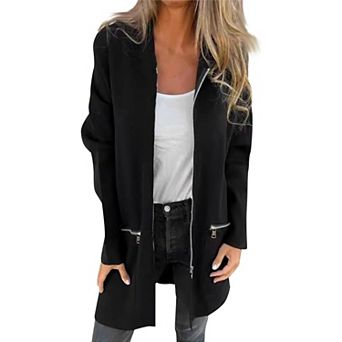 Women Hooded Cardigan Coat Fashion With Pocket Jacket Fall And Winter Coat Casual Outwear