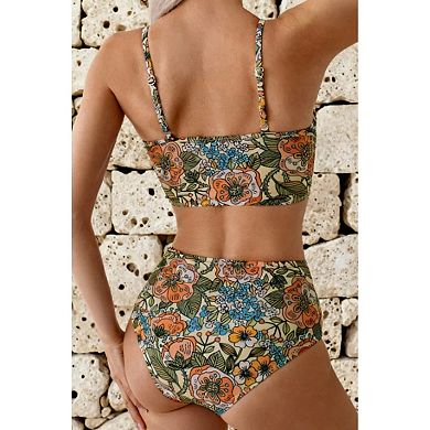 Women's 2 Piece Bikini Sets High Waisted Crew Neck Adjustable Spaghetti Straps Bathing Suit