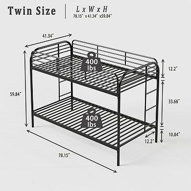 GOODSILO Heavy Duty Twin Over Twin Metal Bunk Bed with Dual Ladders