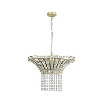 ELEMENT ACE Modern Crystal Round Chandelier with Gold Finish and Cascading Beads