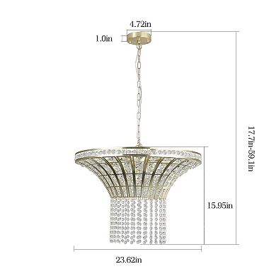 ELEMENT ACE Modern Crystal Round Chandelier with Gold Finish and Cascading Beads