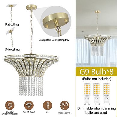 ELEMENT ACE Modern Crystal Round Chandelier with Gold Finish and Cascading Beads