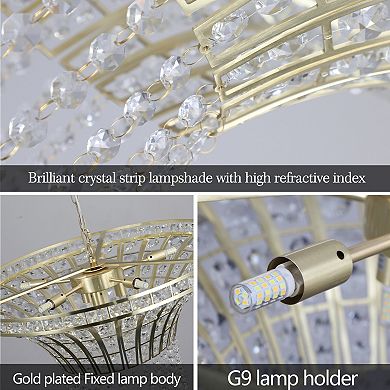 ELEMENT ACE Modern Crystal Round Chandelier with Gold Finish and Cascading Beads