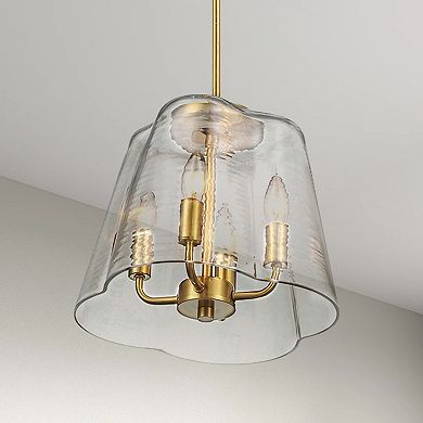 ELEMENT ACE Four Candle Lights Pendant With Clear Glass And Satin Brass Finish