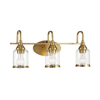 ELEMENT ACE Contemporary Brushed Gold Vanity Light with Clear Glass Shades