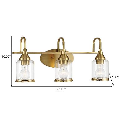 ELEMENT ACE Contemporary Brushed Gold Vanity Light with Clear Glass Shades