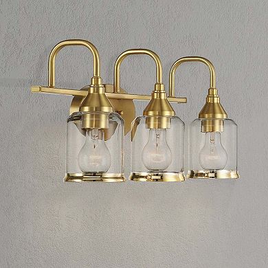 ELEMENT ACE Contemporary Brushed Gold Vanity Light with Clear Glass Shades
