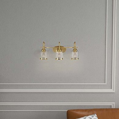 ELEMENT ACE Contemporary Brushed Gold Vanity Light with Clear Glass Shades