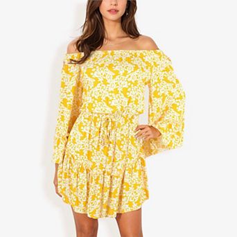 Women's Off Shoulder Floral Print Fashion Dress With Balloon Sleeves And Ruffle Hem