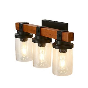 ELEMENT ACE Three-Light Matte Black and Wooden Wall Lamp Set with Clear Glass Shades