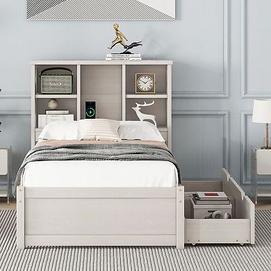 GOODSILO Modern Twin Size Bed Frame with Built-in USB Port and Storage Drawers