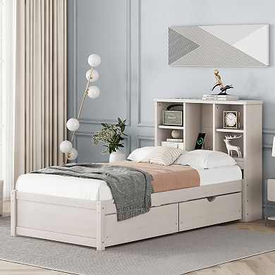 GOODSILO Modern Twin Size Bed Frame with Built-in USB Port and Storage Drawers