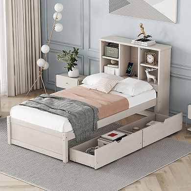 GOODSILO Modern Twin Size Bed Frame with Built-in USB Port and Storage Drawers