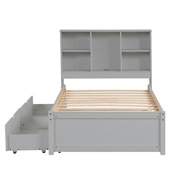 GOODSILO Modern Twin Size Bed Frame with Built-in USB Port and Storage Drawers