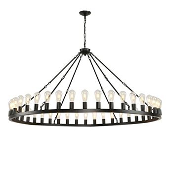 ELEMENT ACE 64 Inch Matte Black Wagon Wheel Chandelier With 30-Lights (No Bulbs)-E26